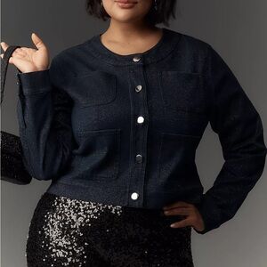 NEW Maeve The Cora Patch Pocket Jacket In Sparkle Denim Size XL